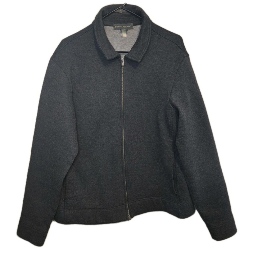 Banana Republic Y2K Full Zip Jacket Sweatshirt Gray Men’s XL Minimalist Pockets